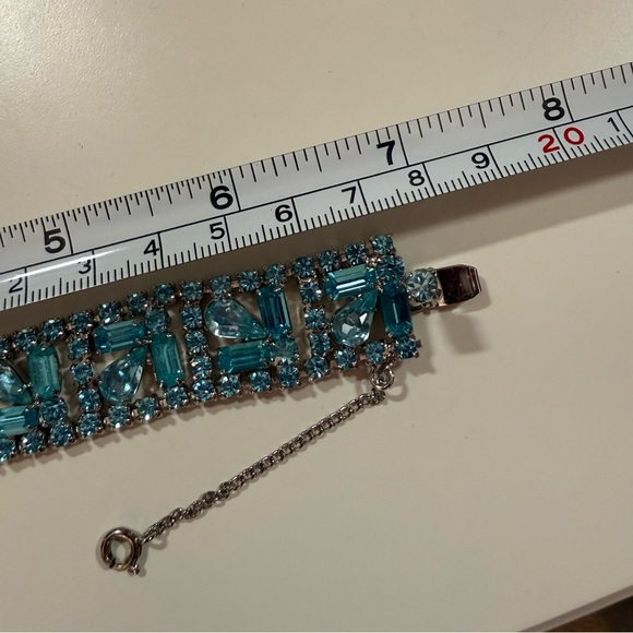 Antique 1930’s 40’s art deco pale blue Czecho Glass Wide silver Bracelet - Picture 10 of 16